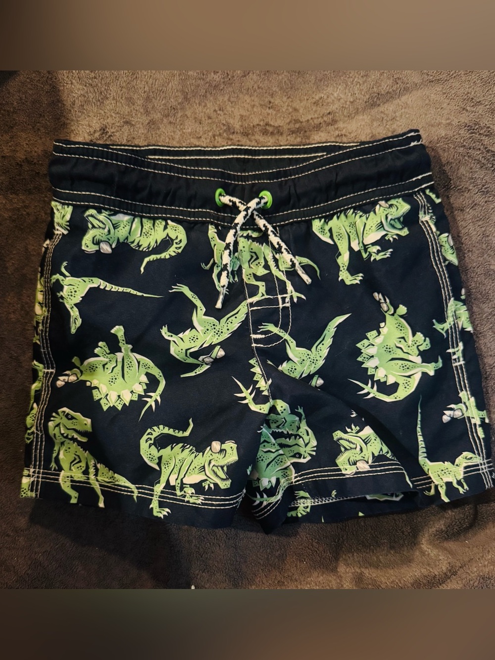 Two 18-24 month Boys Items - Blue Shorts & Navy Swim Trunks with Dinosaur Print